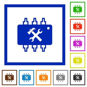 Hardware maintenance flat framed icons 스톡 일러스트