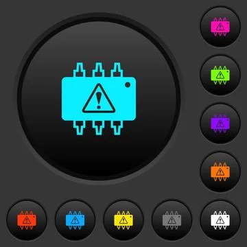 Hardware malfunction dark push buttons with color icons Stock Illustration