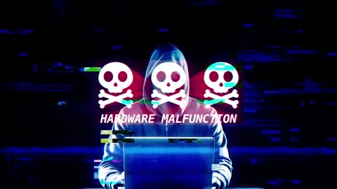 Hardware Malfunction on digital screen message on computer screens Stock Footage 317056817