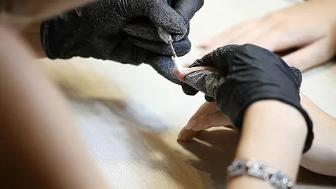 Hardware manicure. Removing the gel coating from the nails. Stock Footage 153806468