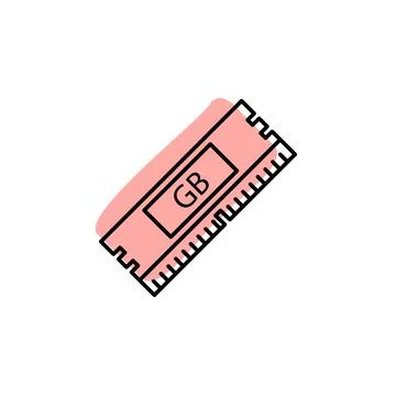 Hardware, memory, ram with color shadow vector icon in hardware set Stock Illustration
