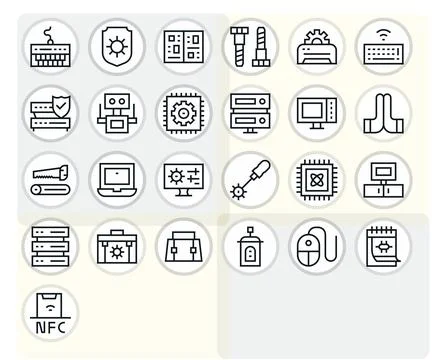 Hardware Modern Vector Collection with 25 Regular Line Retina Ready Display.. Stock Illustration