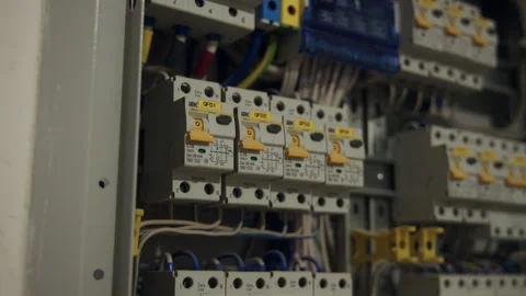 Hardware modules in complex electrical cabinet closeup Видео 332268421