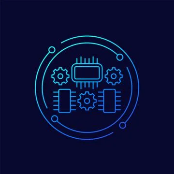 Hardware optimization, microchips icon, linear Illustrazione stock