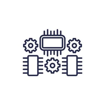 Hardware optimization, microchips line icon Illustrazione stock