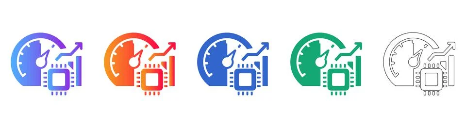 Hardware Performance and Speed Measurement Icons Stock Illustration