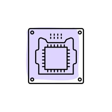 Hardware, processor, chip with color shadow vector icon in hardware set Stock Illustration