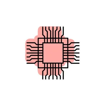 Hardware, processor, chip with color shadow vector icon in hardware set Stock Illustration