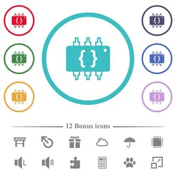 Hardware programming flat color icons in circle shape outlines 库存插图