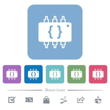 Hardware programming flat icons on color rounded square backgrounds Stock Illustration