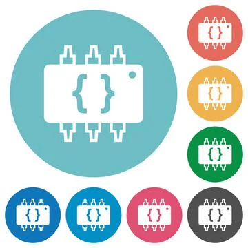 Hardware programming flat round icons Illustrazione stock