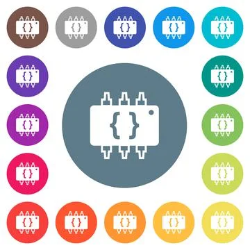 Hardware programming flat white icons on round color backgrounds Stock Illustration