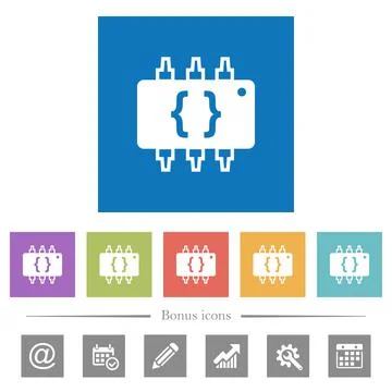 Hardware programming flat white icons in square backgrounds Stock Illustration