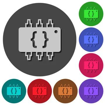 Hardware programming icons with shadows on round backgrounds Stock Illustration