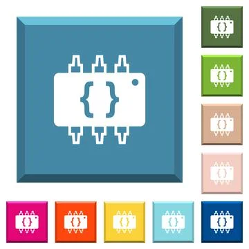 Hardware programming white icons on edged square buttons Illustration