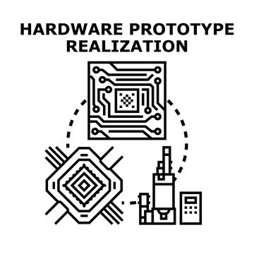 Hardware prototype realization process creating electronic components Stock Illustration