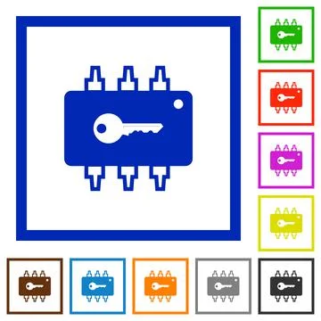 Hardware security flat framed icons Stock Illustration