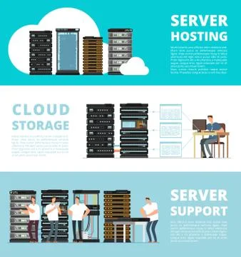 Hardware server system and network administration. Data storage engineering Stock Illustration