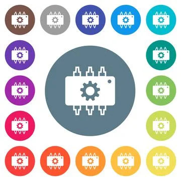Hardware settings flat white icons on round color backgrounds Illustrazione stock