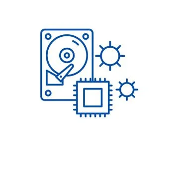 Hardware solutions line icon concept. Hardware solutions flat vector symbol イラスト素材