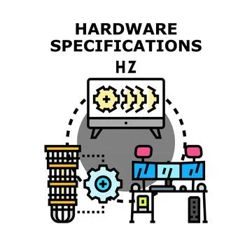 Hardware specifications and system configuration displaying technology concep Stock Illustration