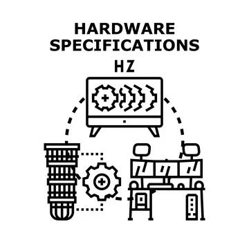 Hardware specifications and system configuration displaying technology concep Stock Illustration