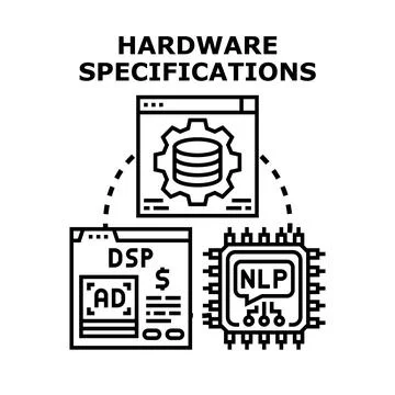 Hardware specifications illustrating data processing and ai algorithms Stock Illustration