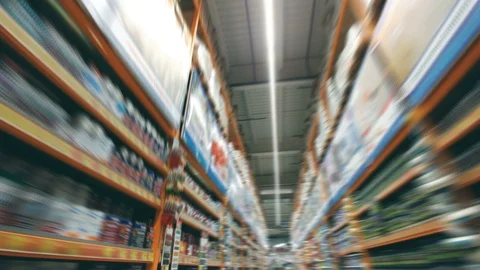 Hardware store blurred interior. Dolly shot Stock Footage 95964142