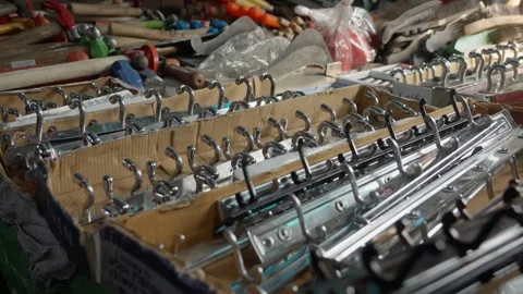 Hardware Store Display Of Metal Wall Hooks In Indian Street Market Video stock 333227879