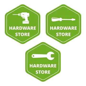 Hardware store green banners with text on a white background Stock Illustration