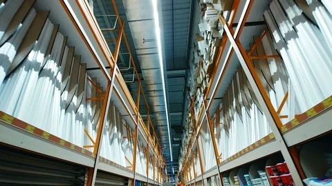 Hardware store interior with Styrofoam goods on shelves. Dolly shot Stock Footage 95054872