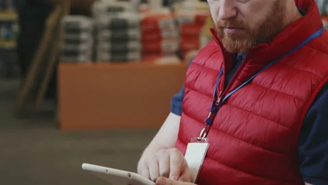 Hardware Store Male Supervisor Checking Supplies Stock Footage 158048231