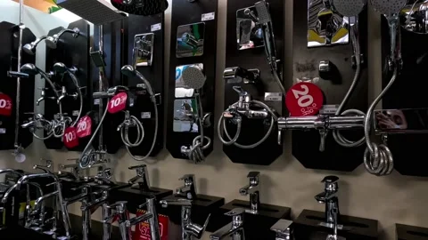 Hardware Store Selling Shower Set Made of Stainless Steel and Brass Material Stock Footage 236591658