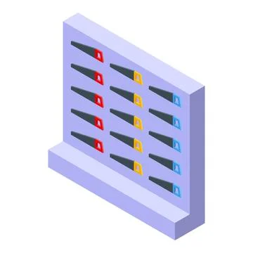 Hardware store wall displaying new handsaws for sale Stock Illustration