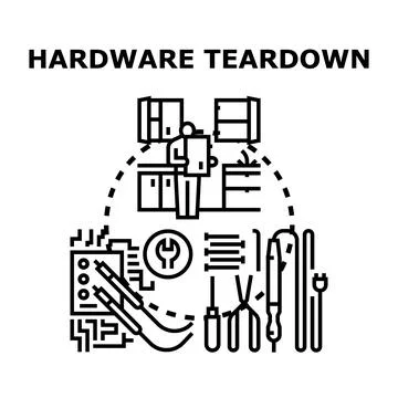 Hardware teardown concept with technician disassembling electronic device Illustrazione stock