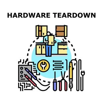 Hardware teardown concept with technician disassembling electronic device Stock Illustration