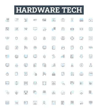 Hardware tech vector line icons set. Hardware, Technology, Devices, Components Stockillustratie