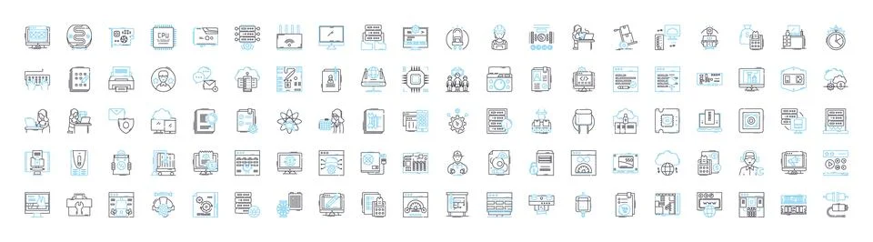 Hardware tech vector line icons set. Hardware, Technology, Devices, Components Stock Illustration