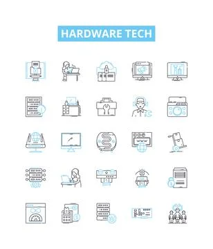 Hardware tech vector line icons set. Hardware, Technology, Devices, Components イラスト素材