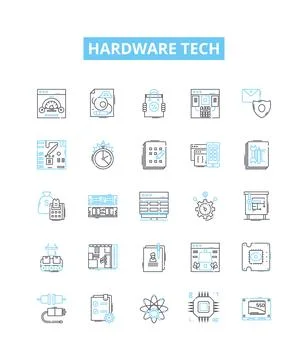 Hardware tech vector line icons set. Hardware, Technology, Devices, Components Stockillustratie