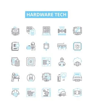 Hardware tech vector line icons set. Hardware, Technology, Devices, Components イラスト素材