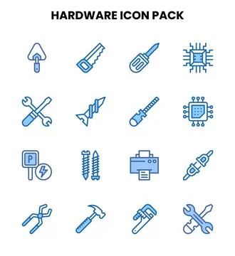 Hardware Two Colour Bundle Icons Pack 스톡 일러스트