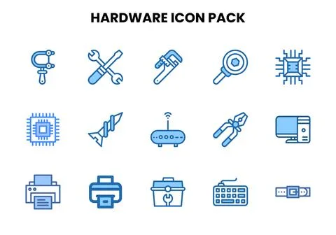 Hardware Two Colour Collection Icons Pack Stock Illustration