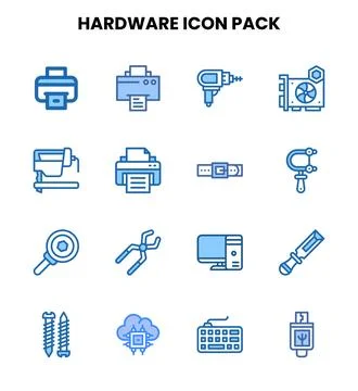 Hardware Two Colour Collection Icons Pack Stock Illustration