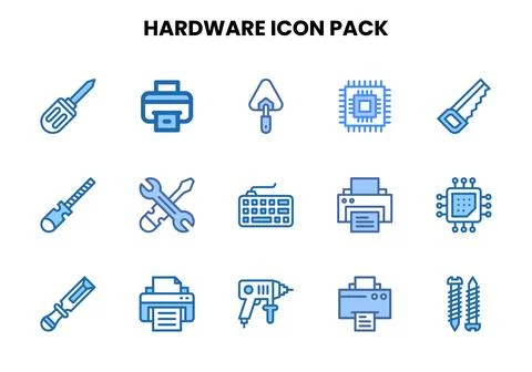 Hardware Two Colour Collection Icons Pack Stock-Illustration