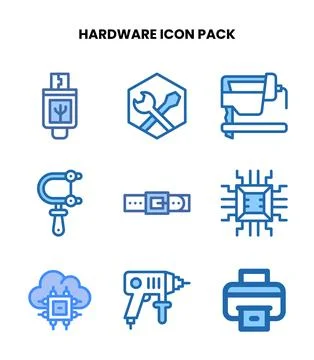 Hardware Two Colour Design Icons Pack 스톡 일러스트