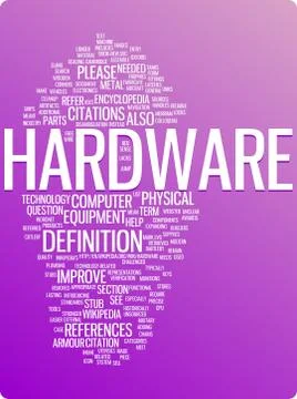 Hardware word cloud illustration. Graphic tag collection Stock Illustration