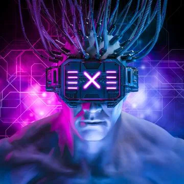 Hardwired cyberpunk man Ilustração Stock