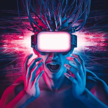 Hardwired virtual reality glasses man Stock-Illustration