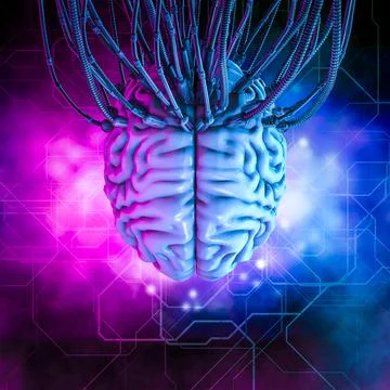 Hardwired virtual reality human brain Illustrazione stock